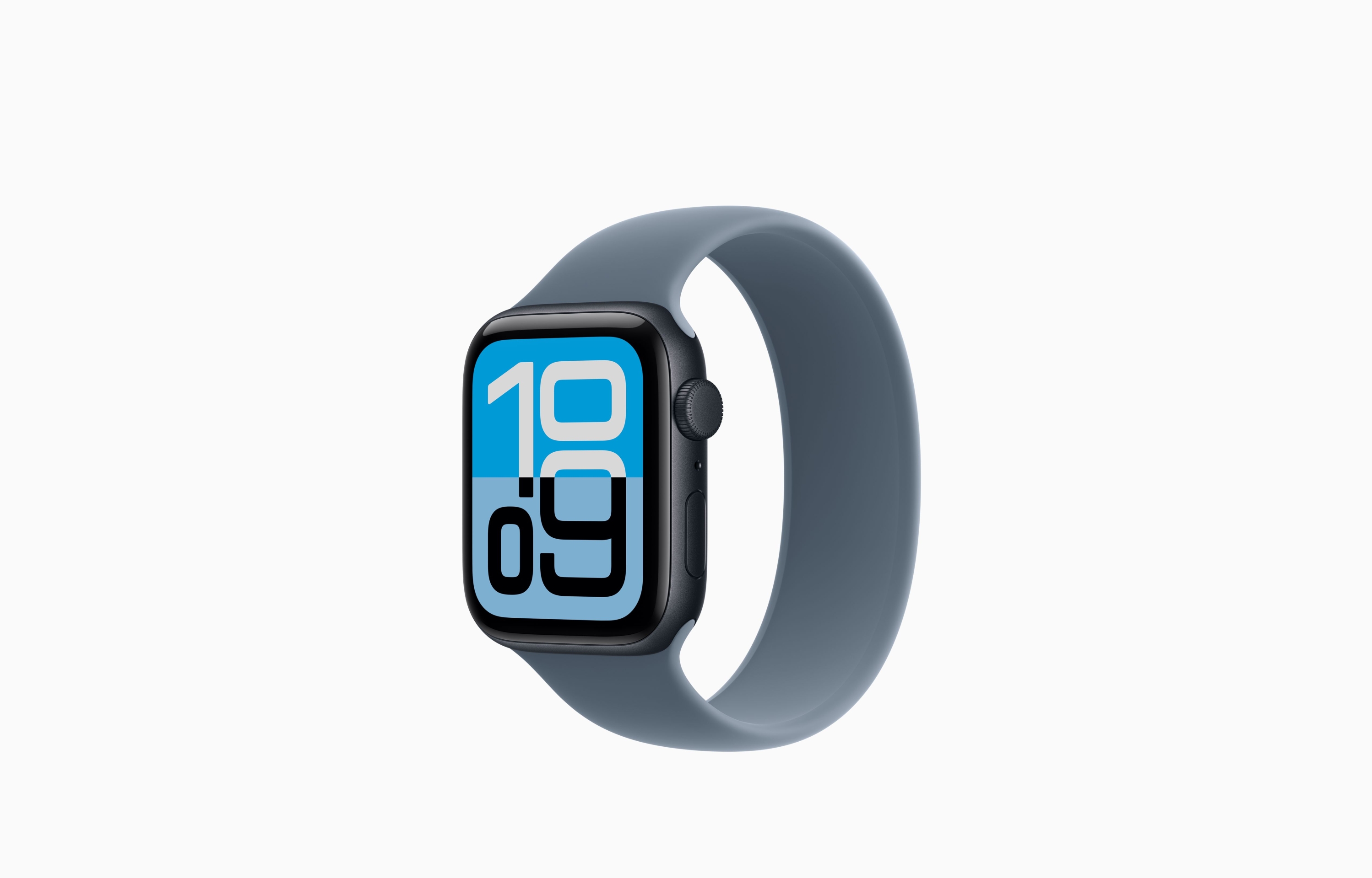  Apple Watch SE 3 44mm نمای جلو با بند سیلیکونی مشکی 